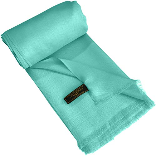 CJ Apparel Solid Color Fringe Design Fringe Shawl Scarf Wrap Stole Throw Head Wrap Pashmina Gift Hand Made in Nepal New - color: Blue Green Fc1010