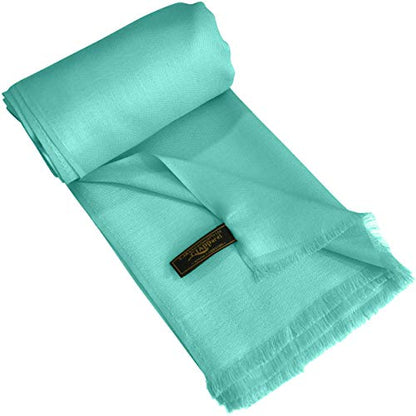 CJ Apparel Solid Color Fringe Design Fringe Shawl Scarf Wrap Stole Throw Head Wrap Pashmina Gift Hand Made in Nepal New - color: Blue Green Fc1010
