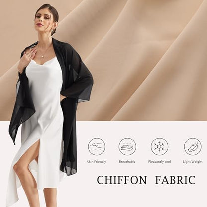Shawls and Wraps for Evening Dresses Sheer Chiffon Women Elegant Soft Silky Wraps Wedding Bridal Scarf - color: Black, size: 79*18‘’