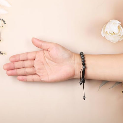 AD Beads Unisex 8mm Gemstone Bracelets Healing Macrame Adjustable 7-9 Inches || wear this healing natural gemstone bracelet help to erase your pain and fear || recover your energy||| - color: Larvikite