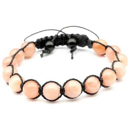 ElisaJewelryArt - Natural Black Onyx Beaded Bracelet Genuine Gemstone Strenght Crystal Macrame Bracelet Unisex Bracelet - color: Sunstone, size: WOMEN