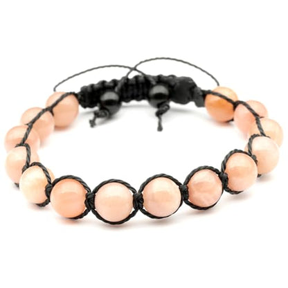 ElisaJewelryArt - Natural Black Onyx Beaded Bracelet Genuine Gemstone Strenght Crystal Macrame Bracelet Unisex Bracelet - color: Sunstone, size: MEN