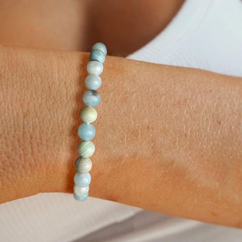 Crystal Beaded Bracelets for Women 4mm Clear Quartz Bead Handmade Gemstone Stretch Elastic Bracelet Natural Stone Crystal Healing Reiki Spiritual Jewelry Gifts - color: Amazonite, size: 6mm