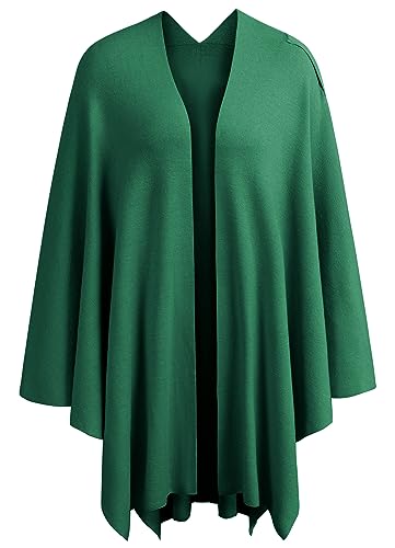 PULI Womens Large Cross Front Poncho Sweater Wrap Topper Knitted Elegant Shawls Cape for Fall Winter - color: 1-sea Green