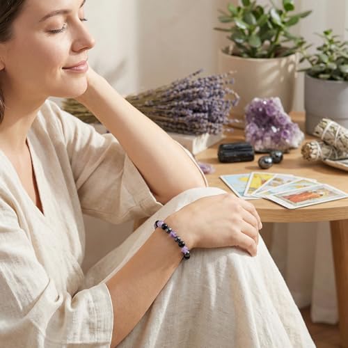 Bivei Protection Bracelet, Strength Crystal Healing Bracelet 8MM - Spiritual Stretch Beaded Jewelry for Women Men Gift - color: Empathy
