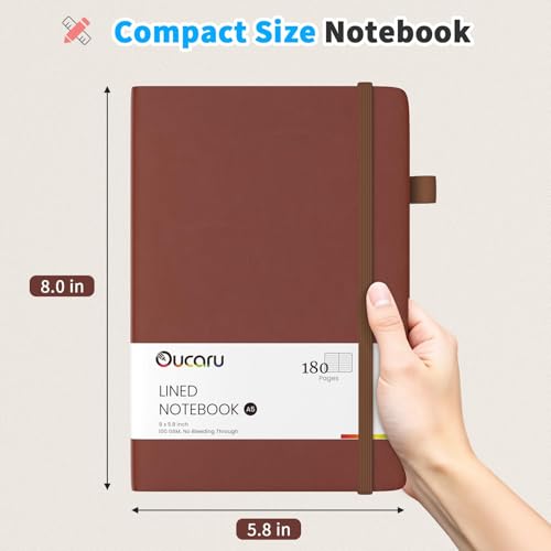 Oucaru Lined Journal Notebook, 16 Pack, 180 Pages, A5 Journals for Writing, 100 GSM Thick Paper, Small Notebooks Daily Journal for Women Men Work, Business, School, Travel Supplies - color: Brown