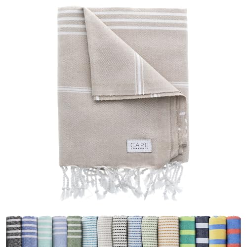 Cape Comforts Large Turkish Beach Towel, Classic Beige - Super Soft & Lightweight Quick Dry Absorbent Towels for Beach, Picnic Blanket or Bath Towel - Sand Free Organic Turkish Cotton Yarn - color: Classic - Beige