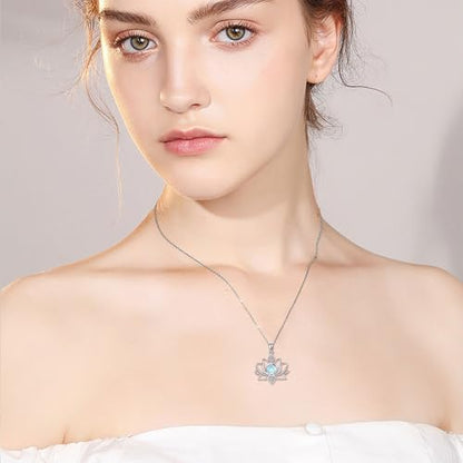 YAFEINI Flower Necklace S925 Sterling Silver Rose/Lotus/Tulip/Hibiscus Pendant Necklaces Flower Jewelry Gifts for Women Mom Wife - style: Lotus