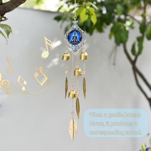 7 Chakra Meditation Pendant - Metal Leaves and Bell Sound Crisp and Pleasant, Suitable for Home Decoration in Yoga Spaces and Garden Scenes, and is The Preferred Gift for Meditators (Meditation Bell)