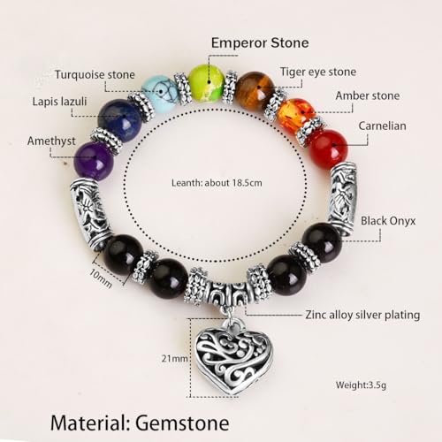 7 chakra bracelet natural beads yoga meditation religion healing balance stone beaded bracelet for women heart pendant