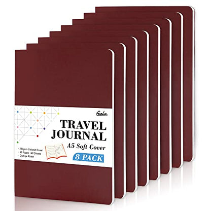 feela 8 Pack Soft Cover Journal Bulk, Notebooks College Ruled for Work, Lined Travel Journal for Women Men, Note Taking Notebook School Supplies Business Writing, 8.2” x 5.5”, A5, Wine - color: 8 Wine