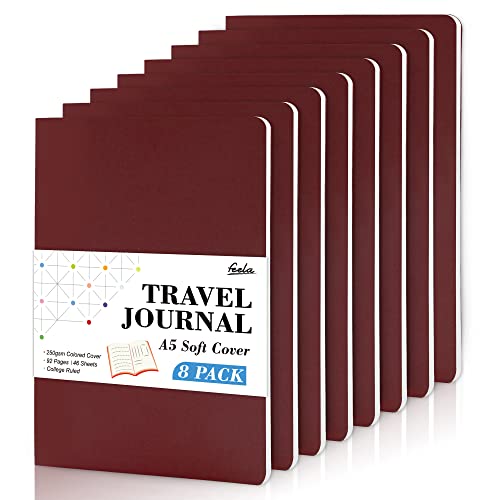 feela 8 Pack Soft Cover Journal Bulk, Notebooks College Ruled for Work, Lined Travel Journal for Women Men, Note Taking Notebook School Supplies Business Writing, 8.2” x 5.5”, A5, Wine - color: 8 Wine