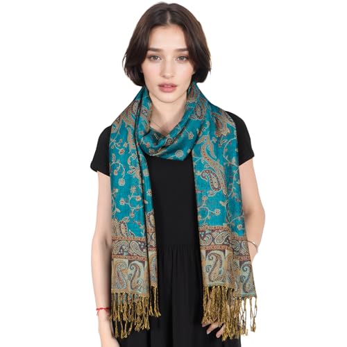 MUQU Women Pashmina Shawls and Wraps Scarf Soft Silky Reversible Paisley Scarves Shawl for Women - color: Blue-a