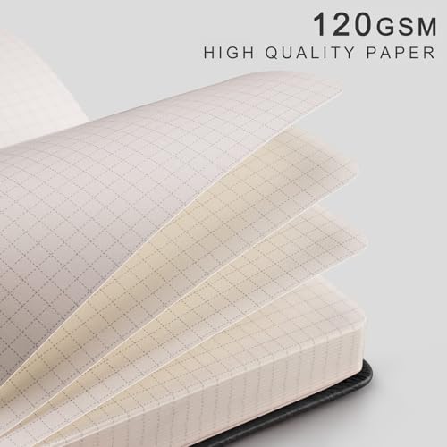 EMSHOI Graph Paper Notebook - 256 Pages A5 Graph Notebook/Journal, Hard Cover, 120gsm Thick Paper, Smooth PU Leather, Inner Pocket, 5.75'' × 8.38''-Black - color: Black, size: A5-Graph