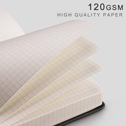EMSHOI Graph Paper Notebook - 256 Pages A5 Graph Notebook/Journal, Hard Cover, 120gsm Thick Paper, Smooth PU Leather, Inner Pocket, 5.75'' × 8.38''-Black - color: Black, size: A5-Graph