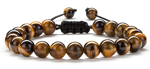 Men Women 8mm Tiger Eye Stone Beads Bracelet Elastic Natural Stone Yoga Bracelet Bangle - color: Tiger Eye Stone-21018