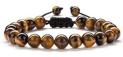 Men Women 8mm Tiger Eye Stone Beads Bracelet Elastic Natural Stone Yoga Bracelet Bangle - color: Tiger Eye Stone-21018