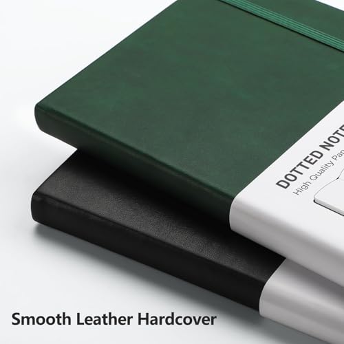 RETTACY Dotted Journal Notebook, 2-Pack, 160 Numbered Pages per Pack, A5 Medium Size (5.7'' x 8.3''), 120 GSM Thick Paper, Leather Hardcover, for Journaling, Planning (Dark Green & Dark Green) - color: Dark Green & Dark Green, style: Dotted