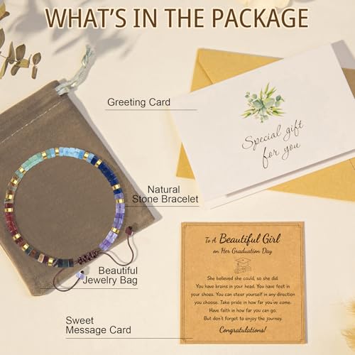 Thank You Gifts for Women: Teacher Appreciation Office Gifts for Coworkers Employee Boss Lady Manager Colleague Natural Stone Bracelet - color: Rainbow II-Graduation