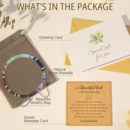 Thank You Gifts for Women: Teacher Appreciation Office Gifts for Coworkers Employee Boss Lady Manager Colleague Natural Stone Bracelet - color: Rainbow II-Graduation