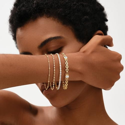 MEVECCO Gold Rope Chain Bracelets,14K Gold Plated Handmade Cute Thin Dainty Bracelet for Women