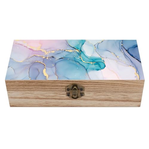 Marble Wooden Storage Box Decorative Trinket Keepsake Box Wood Jewelry Organizer Box for Bedroom Office with Hinged Lid And Front Clasp - color: style-15