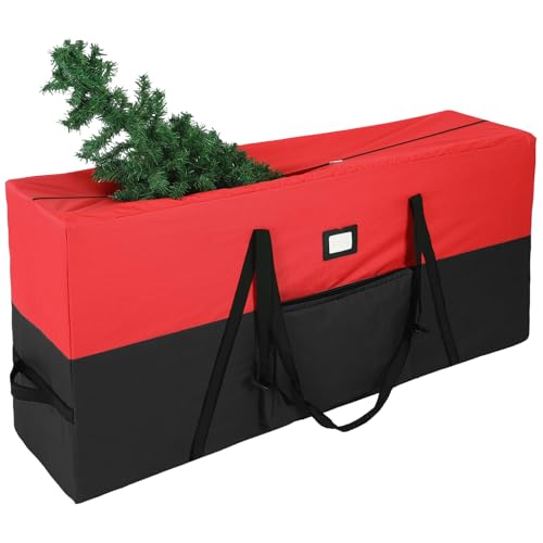 YAFF 9ft Christmas Tree Storage Bag, 600D Oxford Fabric Xmas Artificial Tree Storage Bags Wide Open and Dual Zippers Tree Storage Box Protects From Moisture and Dust, Tree Storage Bin, BlackRed - color: BlackRed, size: 9ft