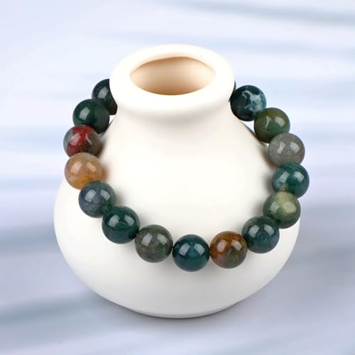 LPBeads Handmade Natural Gemstone Stretch Elastic Bracelet Healing Crystal Round Stone Beads Jewelry Gifts for Women Men - color: Indian Agate, size: 10mm