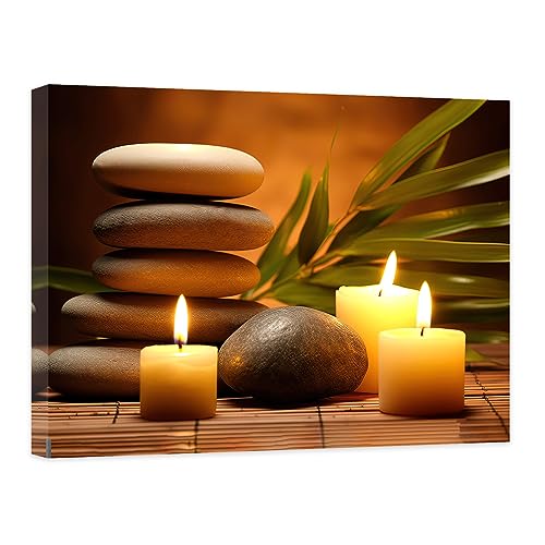 Zen Canvas Wall Art Candles and Zen Stone Picture Print Bamboo Painting Yoga Spa Artwork Meditation Spiritual Room Decor Framed (16.00" x 24.00", Zen - 1) - color: Zen - 1, size: 16.00" x 24.00"