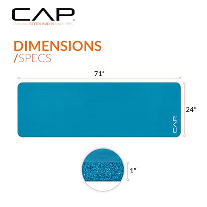 CAP Barbell 1-Inch High Density Exercise Yoga Mat with Strap | Multiple Colors - color: Teal