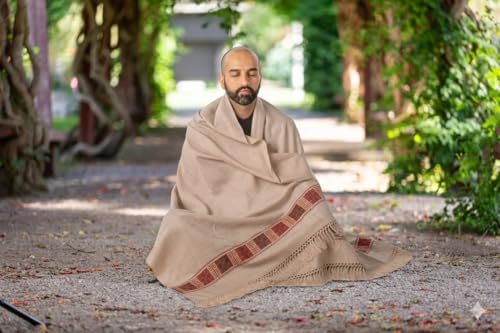Meditation Shawl or Blanket, Vegan Wool Wrap, Oversize Scarf, Indian Blanket. Unisex - color: Light Brown