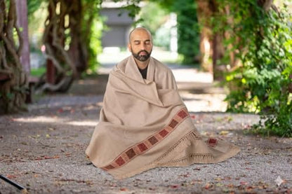 Meditation Shawl or Blanket, Vegan Wool Wrap, Oversize Scarf, Indian Blanket. Unisex - color: Light Brown