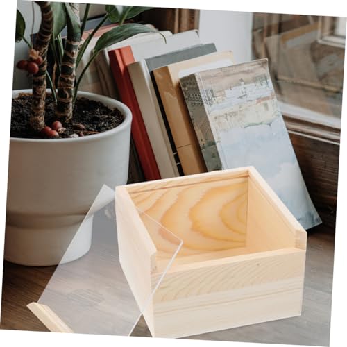 Luxshiny 2Pcs Acrylic Sliding Lid Storage Box Visible Wooden Craft Organizer for Jewelry and Small Items Multi-Purpose Storage Solution