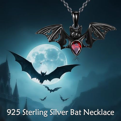 Sterling Silver Cute Animal Pendant Necklace Fox/Snake/Unicorn/Owl on Moon/Rabbit/Horse Necklace Jewelry for Women Mom Sister - style: Black Bat