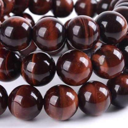 Justinstones Gem Semi Precious Gemstone 10mm Round Beads Stretch Bracelet 7 Inch Unisex - color: AA Red Tiger Eye