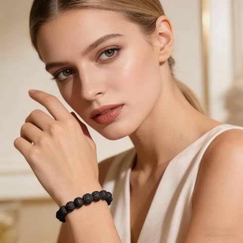 Handmade Stretch Elastic Bracelet Natural Stone Crystal Healing Power Energy Gifts for Reiki Nature's Beauty and Spiritual Essence Unisex 6mm - color: Lava Stone