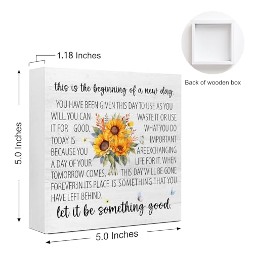 Motivational Wooden Box Sign 5x5x1 INCH, This Is The Beginning of A New Day Sign, Inspirational Office Daily Reminder Desk Decor For Work And Home - style: This Is The Beginning