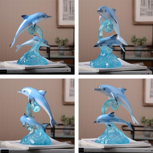 HAUCOZE Dolphin Decor Figurine Ocean Statue Modern Art Sculpture Home Gift for Bookshelf Living Room Office Polyresin 8.7 Inch - size: Large