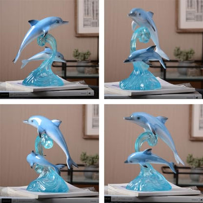 HAUCOZE Dolphin Decor Figurine Ocean Statue Modern Art Sculpture Home Gift for Bookshelf Living Room Office Polyresin 8.7 Inch - size: Large