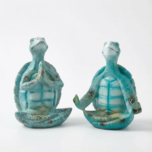 Sea Turtle Yoga Figurines – Zen Meditation Turtle Statues for Coastal Home Decor, Yoga Sea Turtles for Living Room, Bedroom, Bathroom, Zen Garden & Mindfulness Spaces