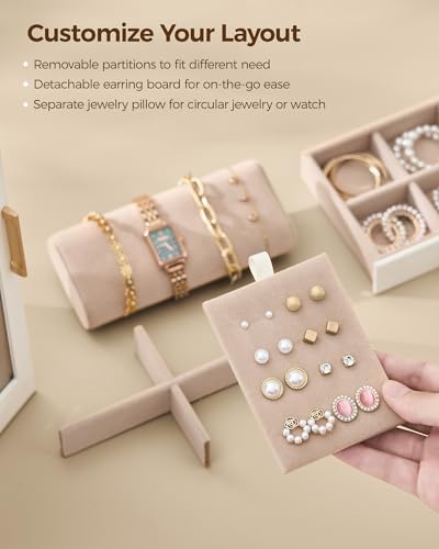 360° Rotating Jewelry Box with 7 Drawers, Spacious Vertical Jewelry Organizer with Glass Window, Jewelry Storage Case, Dustproof & Moisture-resistant Design, White