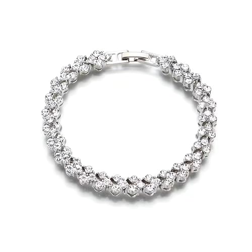 Silver Crystal Tennis Bracelet for Women – Elegant Full Zircon Sparkle, Slim Stackable Design, Secure Clasp, Dainty Luxury Jewelry Gift for Her - color: silver