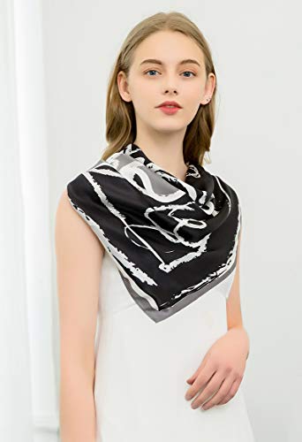 ANDANTINO 100% Pure Mulberry Silk Scarf 35" Large Square Lightweight Headscarf –Women’s Hair Wraps-With Gift Packed - color: 1-black
