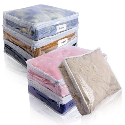 Clear Zippered Storage Bags Plastic Sweater Storage Bags with Zipper 6 Packs Clothing Organizer for Blankets Linen Sweater Bed Sheet Quilt Clothes Pillow (12 x 12 x 4 Inch, White) - color: White, size: 12 X 12 X 4 Inch