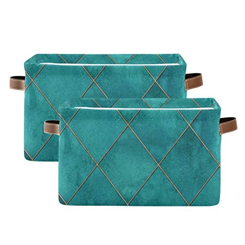 Blueangle Teal Watercolor Geometric Plaid Rectangle Storage Bin, 15 x 11 x 9.5 in, Collapsible Organizer Storage Basket for Home Décor, 2PCS - color: Teal Watercolor Geometric Plaid, size: 2 PCS