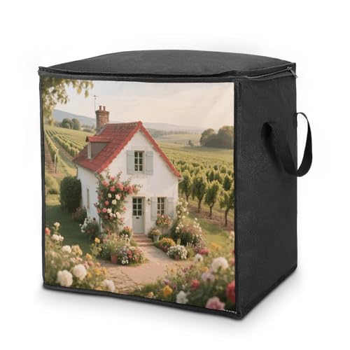 French Country Storage Bag Portable Closet Organizer Storage Bags Quilt Storage Bags with Zippered Breathable Storage Bag with Carry Handles for Blanket Pillow Bedding
