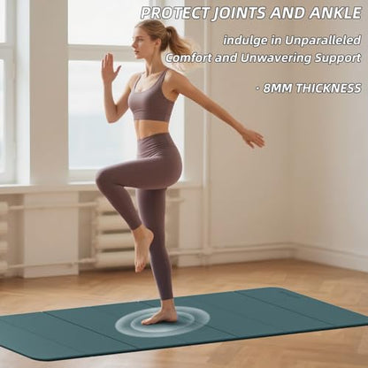 Foldable Yoga Mat Extra Thick 0.32 Inches（8mm） - SGS Certified POE Material Exercise Mat, Non-Slip Design Fitness Mats, Multi-Purpose Workout Mats for Studio or Home Use - color: Deep green