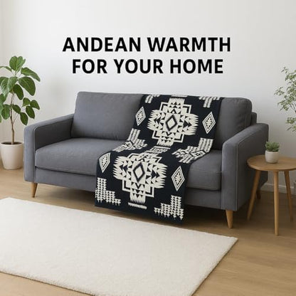 AHUAY Premium Hypoallergenic Alpaca Wool Blanket – Reversible 2-in-1 Andean Geometric Throw, Ultra Soft Warm Lightweight, Handmade in Ecuador (Imbabura Black and White, King) - color: Imbabura Black and White, size: King (100" x 83")