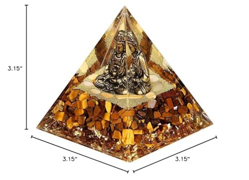 FENGSHUI-CAISHEN Guan Yin Statue in Healing Crystal Organite Pyramid - Quan Yin, Kwanyin, Quan Am, Kuanyin, Guanyin Statue for Meditation Altar, Kwanyin, Female Buddha, Goddess of Mercy - color: Yellow