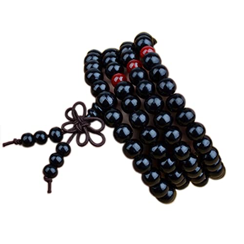 108 Mala Wooden Beads Bracelet Necklace Elastic Healing Wood Sandalwood Seed Buddhist Bracelet for Women Men Buddha Prayer Meditation Jewelry - color: C 1pc 8mm black